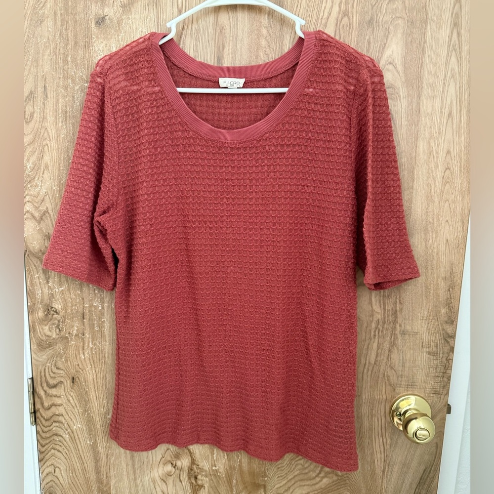 Pilcro Anthropologie Short Sleeve Grid Textured Tee Shirt SZ XL